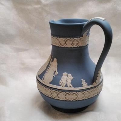 English Wedgwood Neoclassical Blue and White Jasperware Pitcher
