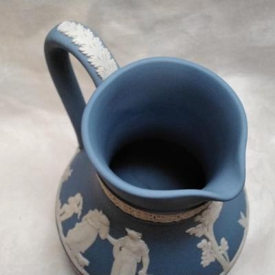 English Wedgwood Neoclassical Blue and White Jasperware Pitcher