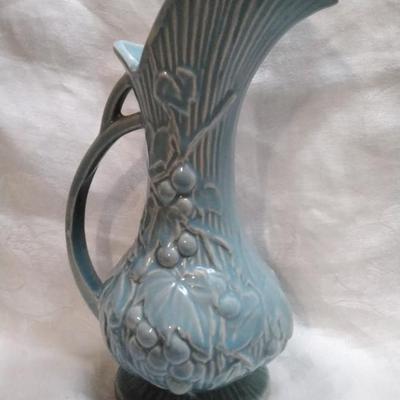 Vintage 1940's Blue Mccoy Pottery Grape Vine & Leaves Ewer