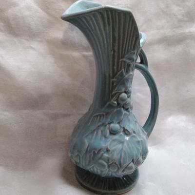 Vintage 1940's Blue Mccoy Pottery Grape Vine & Leaves Ewer