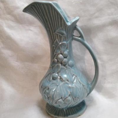 Vintage 1940's Blue Mccoy Pottery Grape Vine & Leaves Ewer