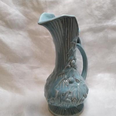 Vintage 1940's Blue Mccoy Pottery Grape Vine & Leaves Ewer