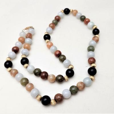 Lot #146  Natural Stone Bead Necklace with 14kt Gold Clasp and Spacers