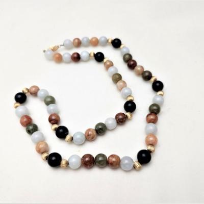 Lot #146  Natural Stone Bead Necklace with 14kt Gold Clasp and Spacers