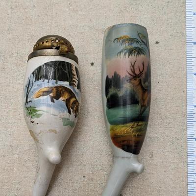 2 Ceramic Hand Painted Hunting Scene Pipe Bowls