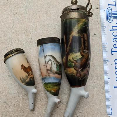 German Porcelain Hunting Scene Furnace Pipes Pieces