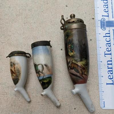 German Porcelain Hunting Scene Furnace Pipes Pieces