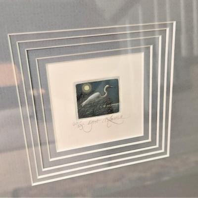 Lot #153 Interesting Small Contemporary Engraving - signed/numbered EGRET