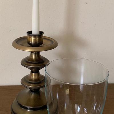 Brass Candle Holders with Glass Chimneys