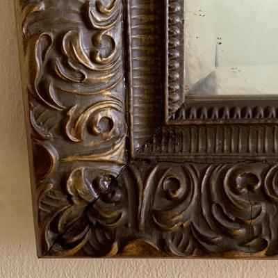 Beveled Mirror with Carved Wood Gilded Frame