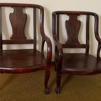 Antique Mahogany His & Hers Claw-Foot Arm Chairs