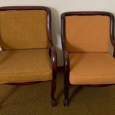 Antique Mahogany His & Hers Claw-Foot Arm Chairs