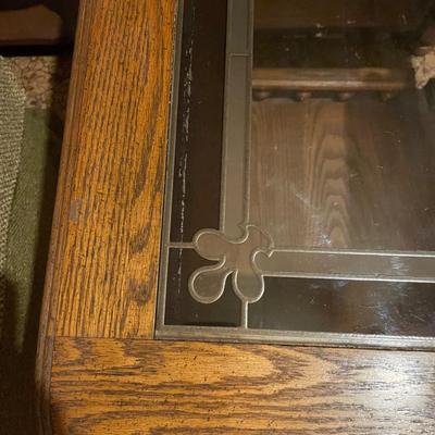 Oak Faux Leaded Glass Top Side Table #1