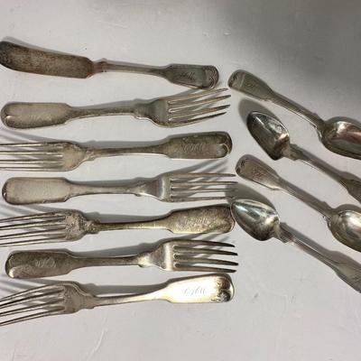 Antique Coin Silver Monogram Flatware Lot