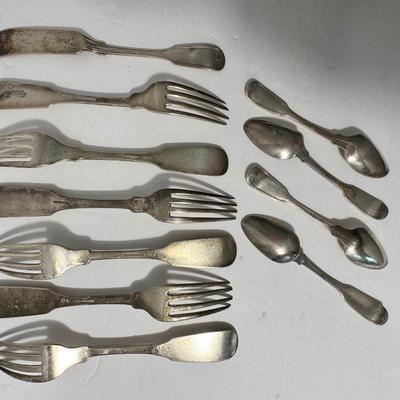 Antique Coin Silver Monogram Flatware Lot