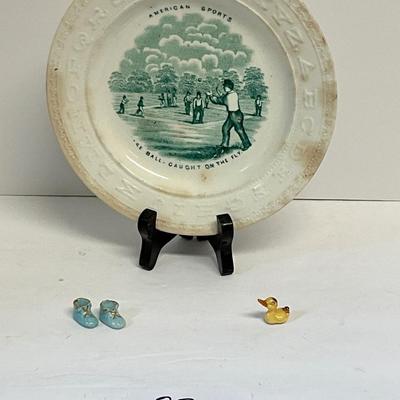 Antique Staffordshire 1860's Alphabet Childs Plate â€œAmerican Sports Baseball Caught on The Fly