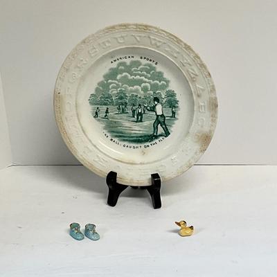 Antique Staffordshire 1860's Alphabet Childs Plate â€œAmerican Sports Baseball Caught on The Fly