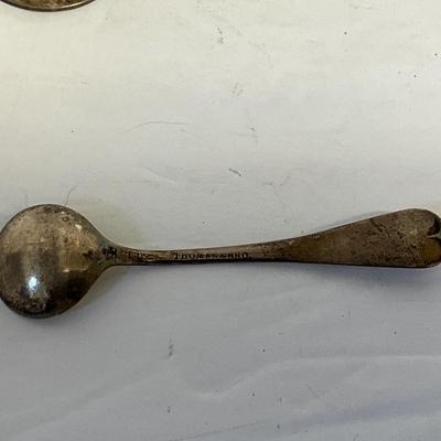 Antique sterling silver serving spoon, place card holder lot