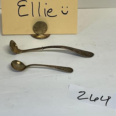 Antique sterling silver serving spoon, place card holder lot