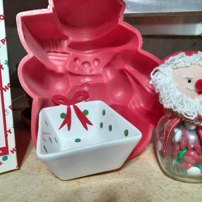 Christmas Jell-O Molds, Kitchen Christmas Items, a Christmas lined basket and more