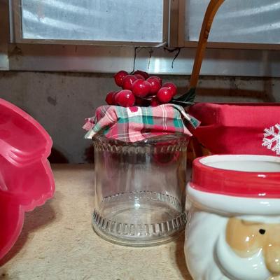 Christmas Jell-O Molds, Kitchen Christmas Items, a Christmas lined basket and more
