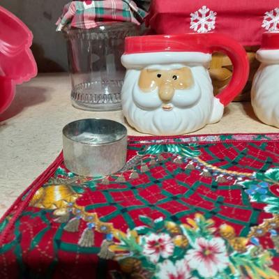 Christmas Jell-O Molds, Kitchen Christmas Items, a Christmas lined basket and more