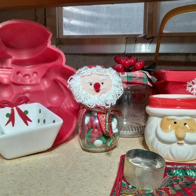 Christmas Jell-O Molds, Kitchen Christmas Items, a Christmas lined basket and more