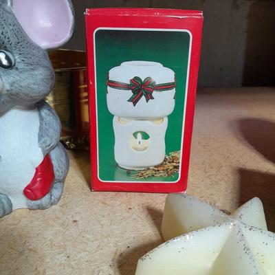 Christmas candles, Christmas mouse night light, And Vintage Christmas candles