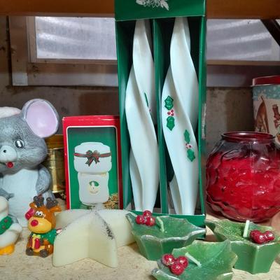 Christmas candles, Christmas mouse night light, And Vintage Christmas candles