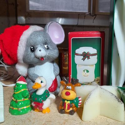 Christmas candles, Christmas mouse night light, And Vintage Christmas candles