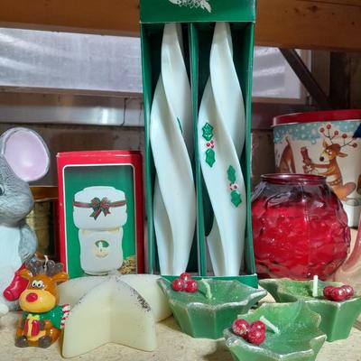 Christmas candles, Christmas mouse night light, And Vintage Christmas candles