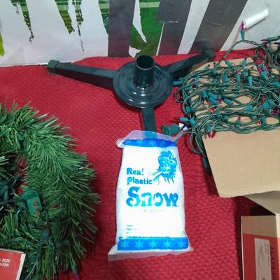 7.5' Pre-lit Canadian Pine tree, Garland, Wreaths, Christmas lights, tree skirt and more