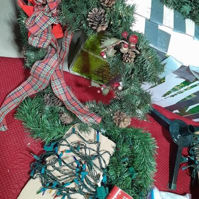 7.5' Pre-lit Canadian Pine tree, Garland, Wreaths, Christmas lights, tree skirt and more