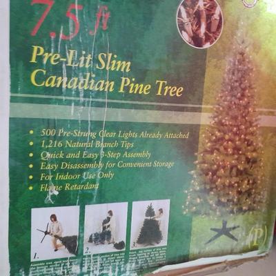 7.5' Pre-lit Canadian Pine tree, Garland, Wreaths, Christmas lights, tree skirt and more