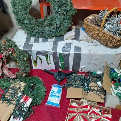 7.5' Pre-lit Canadian Pine tree, Garland, Wreaths, Christmas lights, tree skirt and more