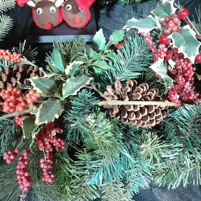 Huge faux poinsettia plant, small Christmas tree, beautiful wreath and more   Christmas Items
