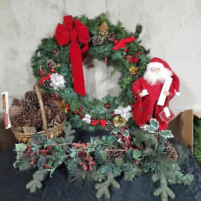 Huge faux poinsettia plant, small Christmas tree, beautiful wreath and more   Christmas Items