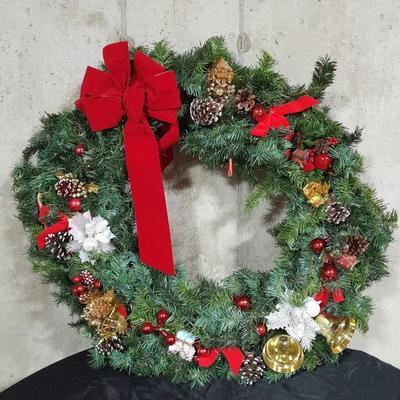 Huge faux poinsettia plant, small Christmas tree, beautiful wreath and more   Christmas Items