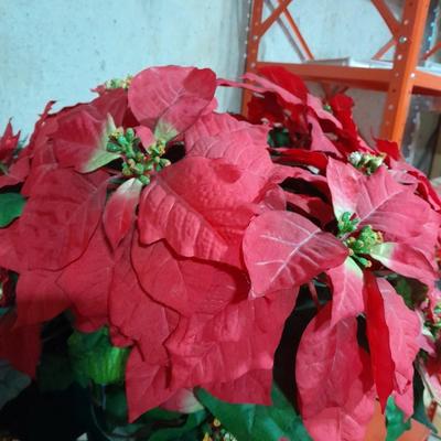 Huge faux poinsettia plant, small Christmas tree, beautiful wreath and more   Christmas Items