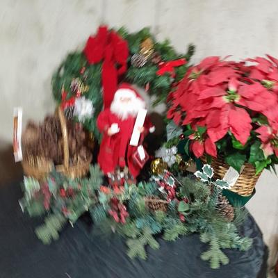 Huge faux poinsettia plant, small Christmas tree, beautiful wreath and more   Christmas Items