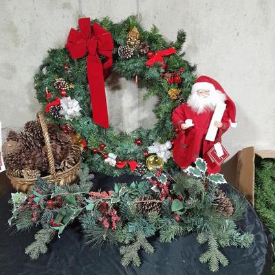 Huge faux poinsettia plant, small Christmas tree, beautiful wreath and more   Christmas Items