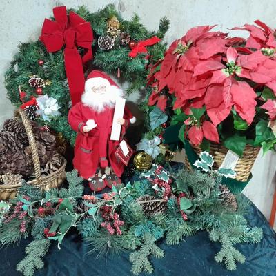 Huge faux poinsettia plant, small Christmas tree, beautiful wreath and more   Christmas Items