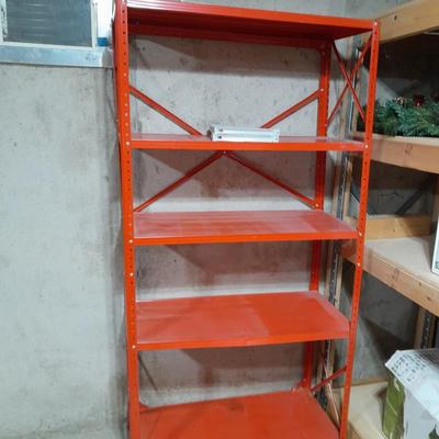 Orange metal shelving unit