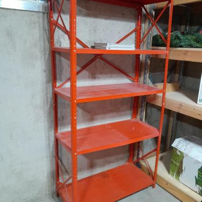 Orange metal shelving unit
