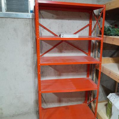 Orange metal shelving unit