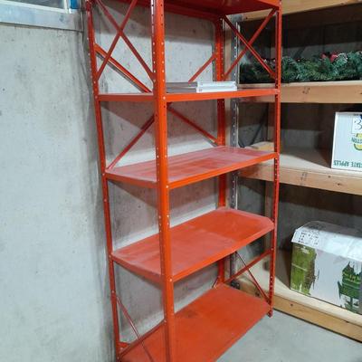 Orange metal shelving unit