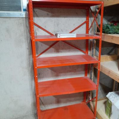 Orange metal shelving unit