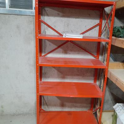 Orange metal shelving unit