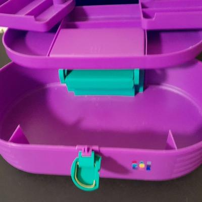 Original Caboodles 3 Tier Makeup Storage Carrying Case with Mirror and bottles of perfume / Cologne.