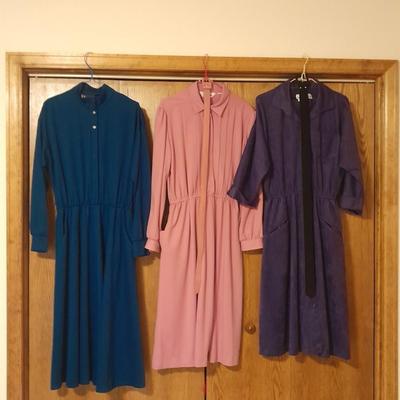 Three Vintage Women's Dresses EJM, Walden Classic, and the shirt Dress sizes. 12 & 14